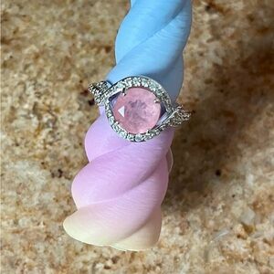 Bomb Party Elegant Pink Stone Ring with Silver Detailing